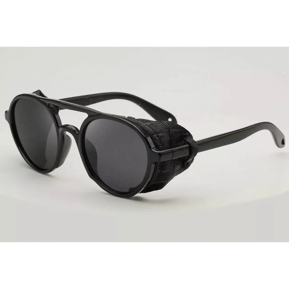 Round Sunglasses Dark Black Glasses Style Men Bold Black Unique Protective Music
